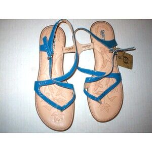 New Womens 11 Born Sandals Shoes Blue Comfort Tan Flats NWT Nahala Ankle Strap